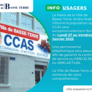 Info CCAS – Fermeture du lundi 27 au vendredi 31 janvier 2025